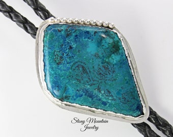 Designer Bolo Tie Unique Custom Bolo Tie for Man or Woman, Rare Shattuckite Stone Bolo Tie, Handmade Sterling Silver Wedding Bolo Tie