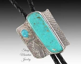 Sonoran Turquoise Bolo Tie, Unique Handcrafted Western Wedding Bolo Tie in Sterling Silver