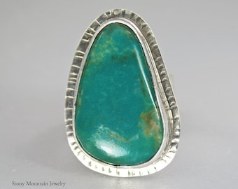 Kingman Turquoise Ring, Sterling Silver Turquoise Cocktail Ring