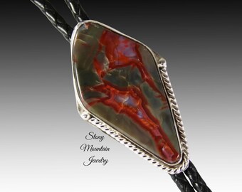 Handmade Custom Bolo Tie, Wedding Bolo Tie, Unique Coprolite Bolo Tie for Men or Women, Modern Sterling Silver & Stone Bolo Tie