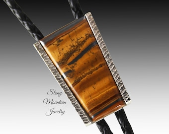 Stone Bolo Tie, Handcrafted Tiger Eye Bolo Tie for Men & Women, Unique Wedding Bolo Tie, The Frontier Collection