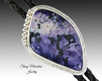Wedding Bolo Tie,  Sterling Silver Custom Designer Bolo Tie, Modern Tiffany Stone Bolo Tie, Unique Handcrafted Bolo Tie for Men or Women
