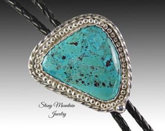 Bisbee Turquoise Bolo Tie, Wedding Bolo Tie, Sterling Silver Bolo Ties for Men & Women, Unique Handcrafted Bolo Tie, Western Bolo