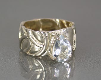 White Topaz Ring, Modern White Topaz Designer Ring, Handmade Engagement Ring, Anniversary Gift for Her, Unique Wedding Ring Size 7