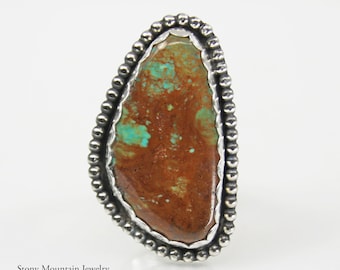 Kingman Turquoise Ring, Large Handmade Modern Sterling Silver Wide Band Turquoise Statement Ring