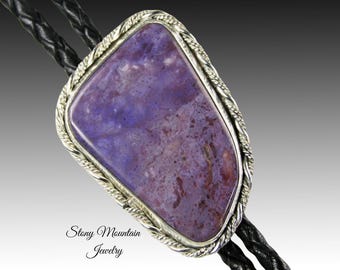 Designer Bolo Tie, One of a Kind Handcrafted Purple Jade Bolo Tie, Unique Custom Sterling Silver Wedding Bolo Ties, Fathers Day Gift