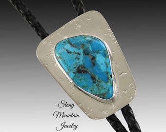 Turquoise Bolo Tie, Handcrafted Kingman Turquoise Matrix Bolo Tie for Men & Women, Unique Wedding Bolo Tie