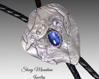 Sterling Silver Bolo Tie, Unique Sculptural Wedding Bolo Tie, One of a Kind Handcrafted Modern Custom Kyanite Bolo Tie for Men & Women