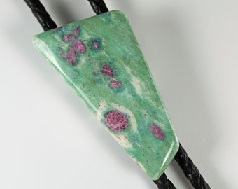 Unique Stone Bolo Tie, Ruby Fuchsite Bolo Tie, Custom Gemstone Bolo Tie for Men & Women, Unique Handmade Bolo Ties, Wedding Bolo Tie