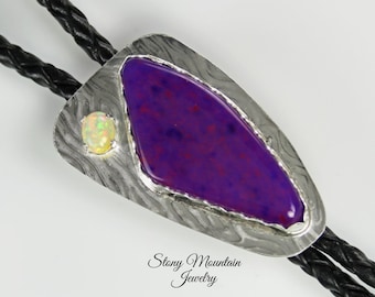 Handmade Custom Bolo Tie Unique Sugilite Bolo Tie for Men or Women, Stabilized Sugilite Sterling Silver Bolo Tie, Wedding Bolo Ties