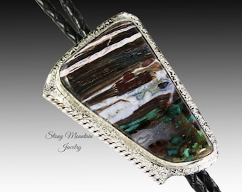 Custom Collawood Bolo Tie Rare Petrified Colla Wood Designer Bolo Tie for Men or Women, Unique Handcrafted Sterling Silver Wedding Bolo Tie