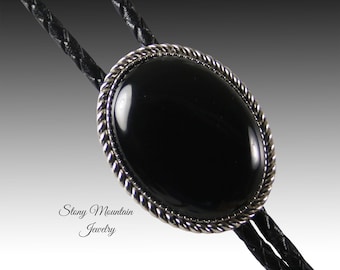 Black Onyx Bolo Tie for Men or Women, Custom Western Wedding Bolo Tie, Gift for Him or Her, Fathers Day Gift