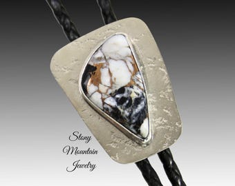 White Buffalo Matrix Bolo Tie, Handcrafted Bolo Tie for Men & Women, Unique Wedding Bolo Tie
