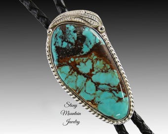 One of a Kind Turquoise Bolo Tie, Old Stock Kingman Turquoise Designer Bolo Ties for Men & Women, Hamdmade Custom Wedding Bolo Tie