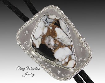 White Buffalo Bolo Tie, One of a Kind Sterling Silver Wedding Bolo Tie, White Buffalo & Bronze Bolo Tie, Unique Custom Designer Bolo Ties