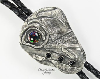 Sterling Silver Bolo Tie, Unique Sculptural Wedding Bolo Tie, One of a Kind Handmade Modern Custom Opal Bolo Tie for Men & Women