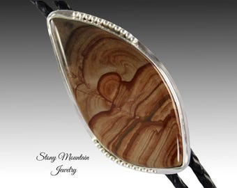 Designer Bolo Tie, Custom Handcrafted Biggs Picture Jasper Wedding Bolo Tie, Sterling Silver Bolo Ties for Men or Women, Modern Western Gift