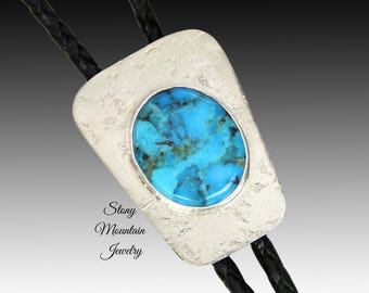 Turquoise Bolo Tie, Handcrafted Kingman Turquoise Matrix Bolo Tie for Men & Women, Unique Wedding Bolo Tie