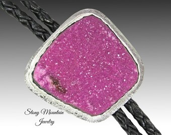 Unique Handmade Bolo Tie Sparkling Pink Cobalto Calcite Bolo Tie for Men or Women, Custom Wedding Bolo Ties, Sterling Silver Bolo Tie