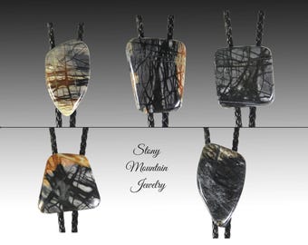 Unique Stone Bolo Tie, Picasso Marble Bolo Tie, Handcrafted Wedding Bolo Ties, Custom Gemstone Bolo Tie for Men & Women, Gift for Dad