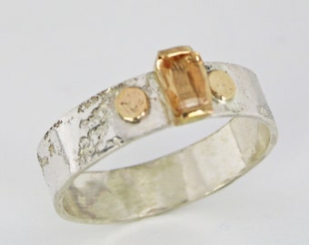 Imperial Topaz Ring, Genuine Precious Topaz Mixed Metal Ring, Rare Ouro Preto Imperial Topaz Engagement Ring, November Birthstone Size 8.5