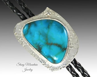 Kingman Turquoise Bolo Tie, Custom Wedding Bolo Tie, Sterling Silver Bolo Tie for Men & Women, Handcrafted Designer Bolo Tie, Unique Gift