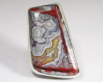 Contemporary Large Crazy Lace Agate Cocktail Ring, Unique Handmade Wide Sterling Silver Designer Ring, Bold Statement Jewelry, Gift for Her