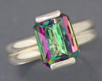 Mystic Topaz Ring, Modern Mystic Fire Topaz Designer Ring, Contemporary Handmade Anniversary Gift for Her, Unique Wide Band Wedding Ring