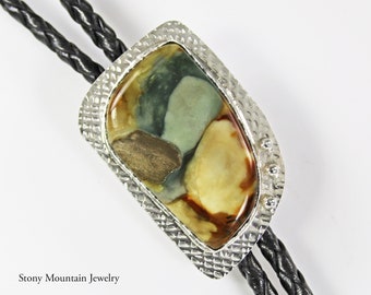 Handmade Morrisonite Jasper Bolo Tie for Men or Women, Custom Sterling Silver Wedding Bolo Tie, Rare Stone Bolo Ties, Gift For Dad