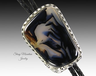 Custom Handcrafted Wedding Bolo Tie, Montana Agate Designer Bolo Tie for Men or Women, Fathers Day Gift