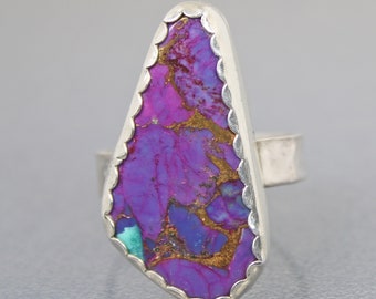 Purple Kingman Turquoise Ring, Large Handmade Mohave Turquoise Statement Ring, Unique Purple Turquoise Cocktail Ring