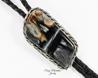 Picasso Marble Bolo Tie Handmade Sterling Silver Wedding Bolo Tie, Custom Modern Bolo Tie for Men & Women, One of a Kind Western Bolo Ties