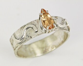 Imperial Topaz Ring, Genuine Precious Topaz Sterling Silver Ring, Rare Ouro Preto Imperial Topaz Engagement Ring, November Ring Size 7.5