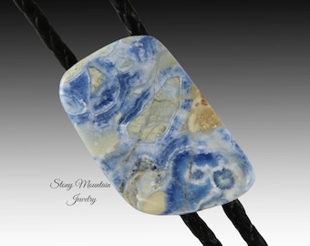 Unique Stone Bolo Tie, Lapis Lace Onyx Bolo Tie, Handcrafted Wedding Bolo Ties, Custom Gemstone Bolo Tie Gift for Men & Women