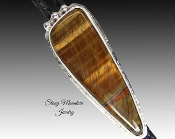 Tiger Eye Bolo Tie, Unique Handmade Chatoyant Tiger Eye Bolo Tie for Men or Women, Custom Sterling Silver Wedding Bolo Tie, Western Bolo Tie