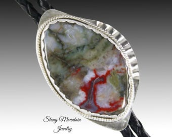 Handmade Custom Bolo Tie, Wedding Bolo Tie, Unique Coprolite Bolo Tie for Men or Women, Modern Sterling Silver & Stone Bolo Tie