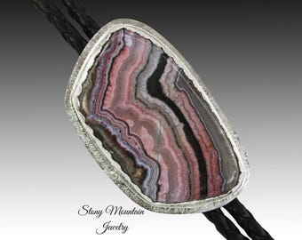 Agate Bolo Tie Custom Handcrafted Bolo Tie for Men or Women, Sterling Silver Wedding Bolo Ties, Crazy Lace Agate Bolo Tie, Western Gift