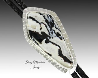 Handmade Custom Wedding Bolo Tie, Modern Zebra Stone Bolo Tie for Men & Women, One of a Kind Western Gift, Contemporary Bolo Ties