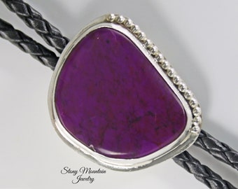 Designer Bolo Tie Unique Handmade Sugilite Bolo Tie for Men or Women, Custom One of a Kind Sterling Silver Wedding Bolo Tie