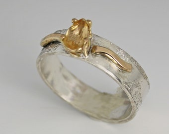 Genuine Imperial Topaz Ring, Mixed Metal Precious Topaz Ring, Rare Ouro Preto Imperial Topaz, November Birthstone Ring