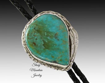 Turquoise Bolo Tie, Unique Blue Horse Turquoise Custom Wedding Bolo Tie, Handcrafted Sterling Silver Western Bolo Tie for Men & Women