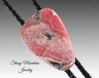 Unique Stone Bolo Tie, Rhodocrosite Bolo Tie, Handcrafted Wedding Bolo Ties, Custom Gemstone Bolo Tie Gift for Men & Women, Fathers Day Gift