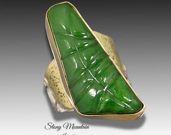 Rare Polar Jade Ring, One of a Kind Hand Carved Natural Polar Jade Cocktail Ring, Genuine Green Jade Designer Statement Ring