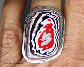 Fordite Ring, Unique Handmade Motor Agate Ring, Adjustable Large Stone Statement Ring, Big Fordite Cocktail Ring, Fordite Jewelry