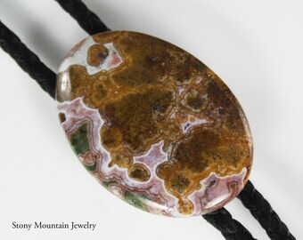 Unique Stone Bolo Tie, Ocean Jasper Bolo Tie, Handmade Wedding Bolo Ties, Custom Gemstone Bolo Tie for Men & Women