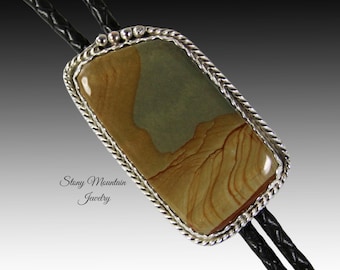 Designer Bolo Tie, Custom Handmade Wild Horse Picture Jasper Wedding Bolo Tie, Unique Contemporary Bolo Ties, One of a Kind Gift for Him