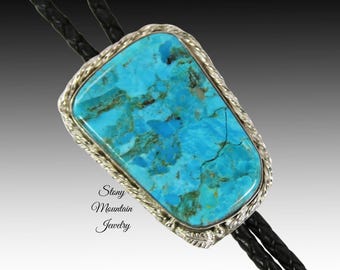 Kingman Turquoise Bolo Tie, Custom Handcrafted Wedding Bolo Tie, Modern Turquoise Stone Bolo Tie for Men or Women, Western Tie