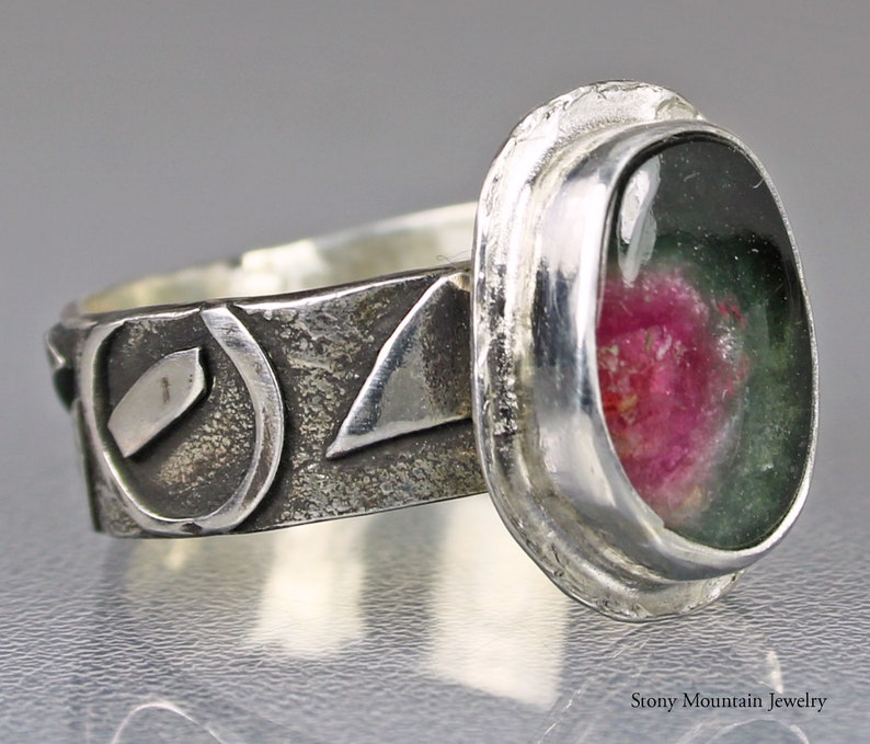 Watermelon Tourmaline Cocktail Ring Sterling Silver Tourmaline Ring Pink Tourmaline Ring Green Tourmaline Ring Watermelon Tourmaline Ring