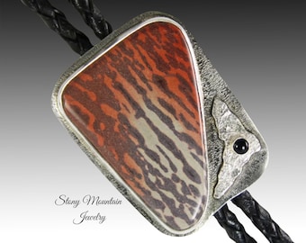 Unique Handcrafted Print Stone Bolo Tie for Men or Women, Custom Sterling Silver Wedding Bolo Tie, Unique Stone Bolo Ties, Gift For Dad