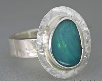 Australian Boulder Opal Ring, Handmade Genuine Australian Opal Ring, Unique Opal Statement Ring, Sterling Silver Blue Opal Cocktail Ring